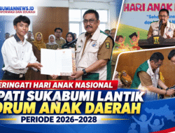 Peringati Hari Anak Nasional, Bupati Sukabumi Lantik Forum Anak Daerah Periode 2026–2028